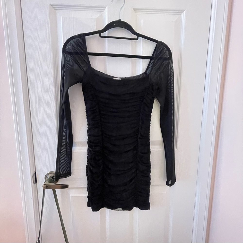 Garage Black Ruched Long Sleeve Dress